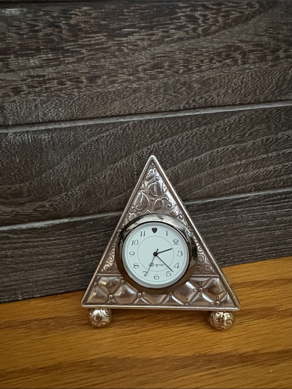 Vintage Brighton Triangular Silver Accent Table Clock - Metallic Silver